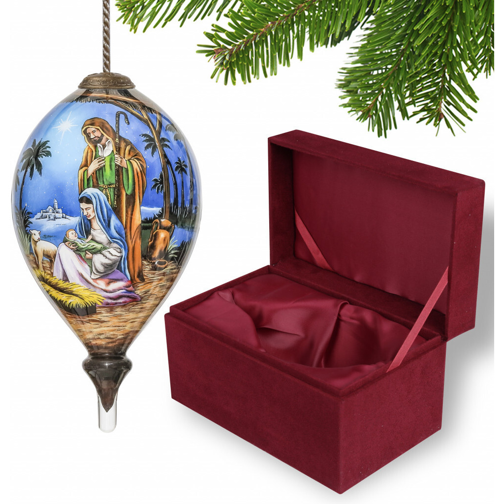 Holy Family Christmas Hand Painted Mouth Blown Glass Ornament