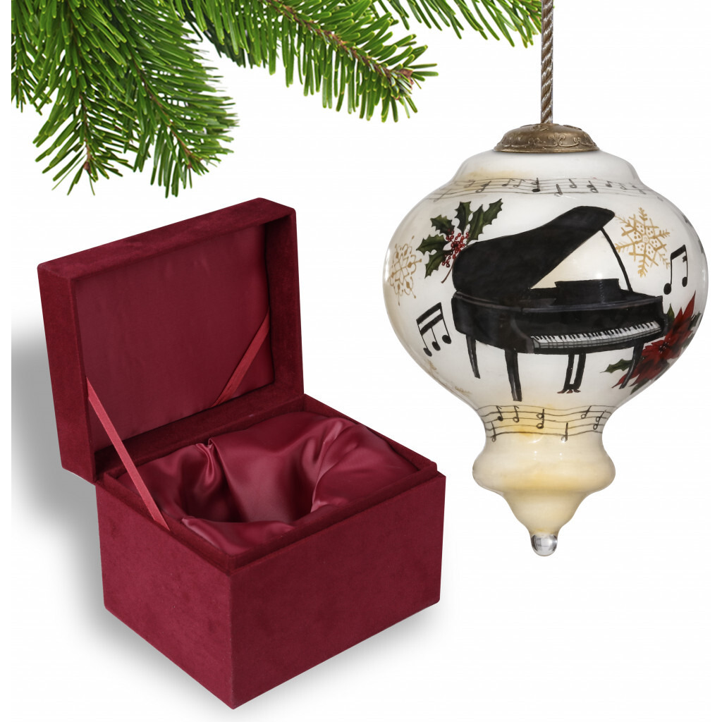 Grand Christmas Piano Hand Painted Mouth Blown Glass Ornament