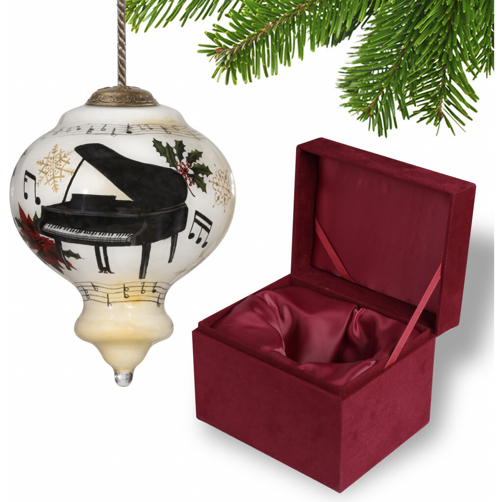 Grand Christmas Piano Hand Painted Mouth Blown Glass Ornament