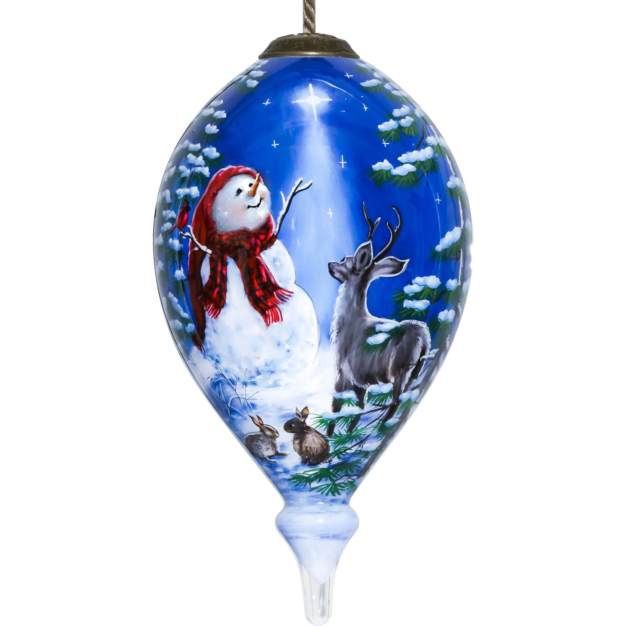 Starry Heaven And Snowman Hand Painted Mouth Blown Glass Ornament
