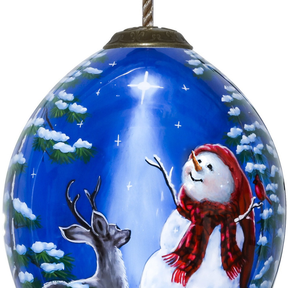 Starry Heaven And Snowman Hand Painted Mouth Blown Glass Ornament