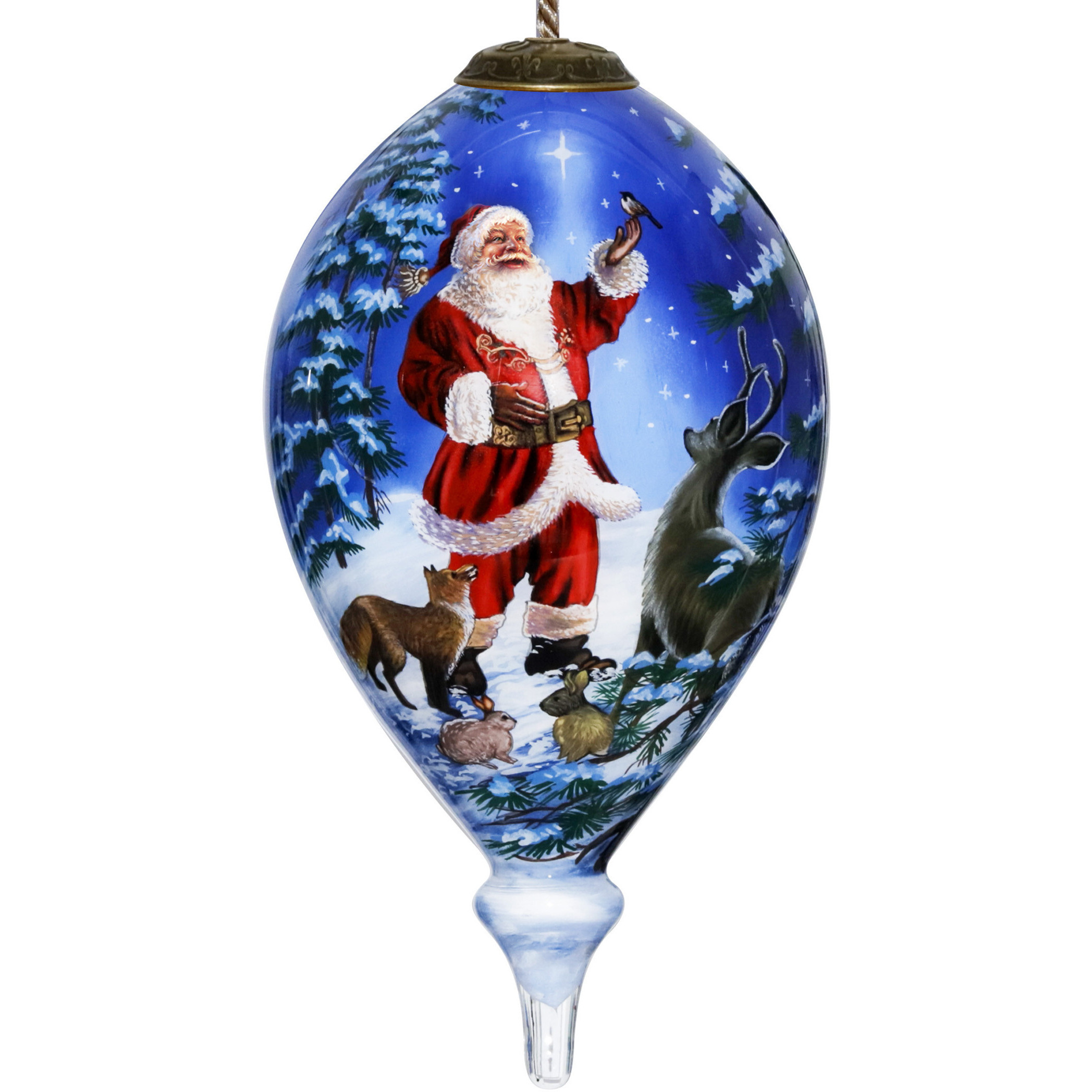 Starry Heaven And Santa Hand Painted Mouth Blown Glass Ornament