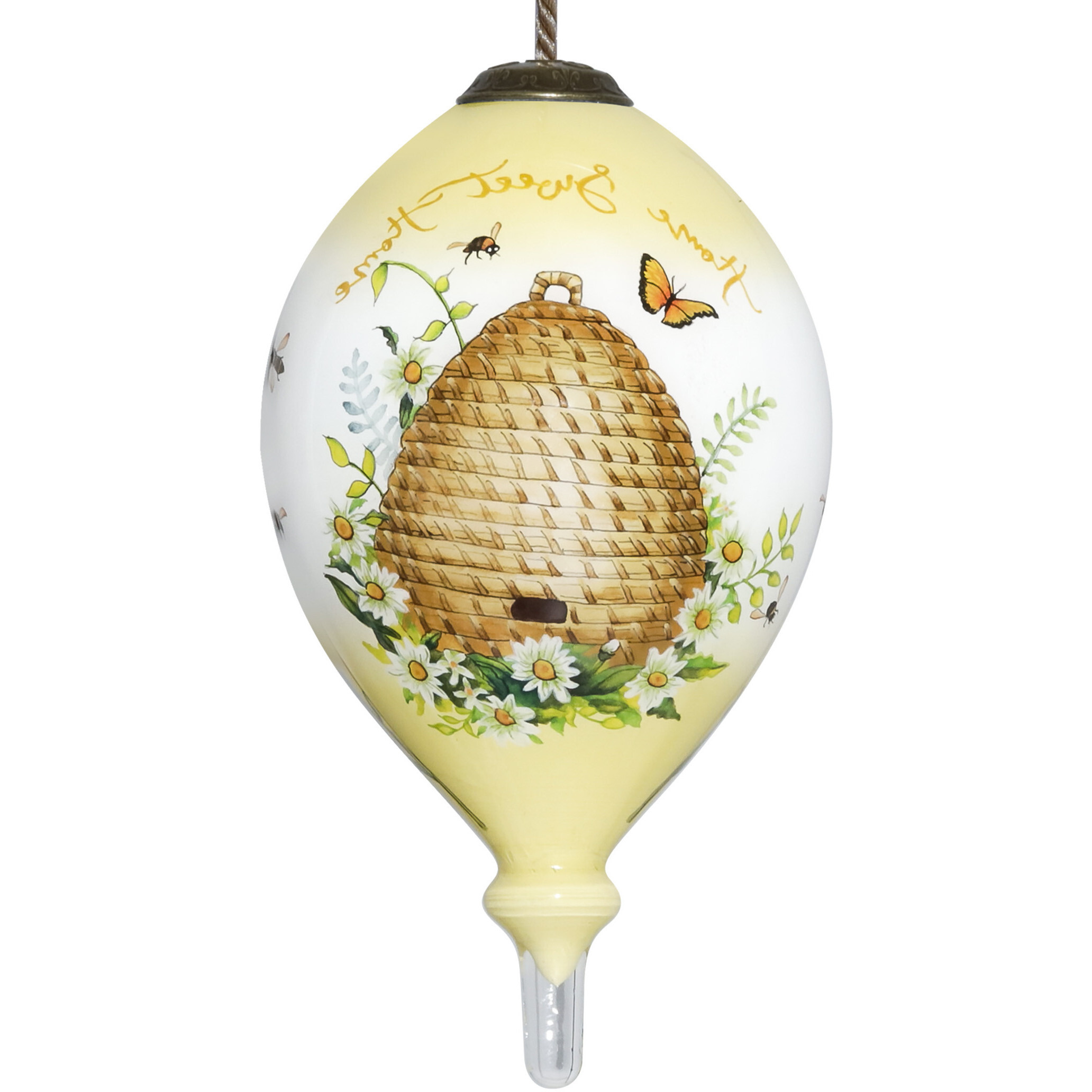 Beehive Home Sweet Home Hand Painted Mouth Blown Glass Ornament