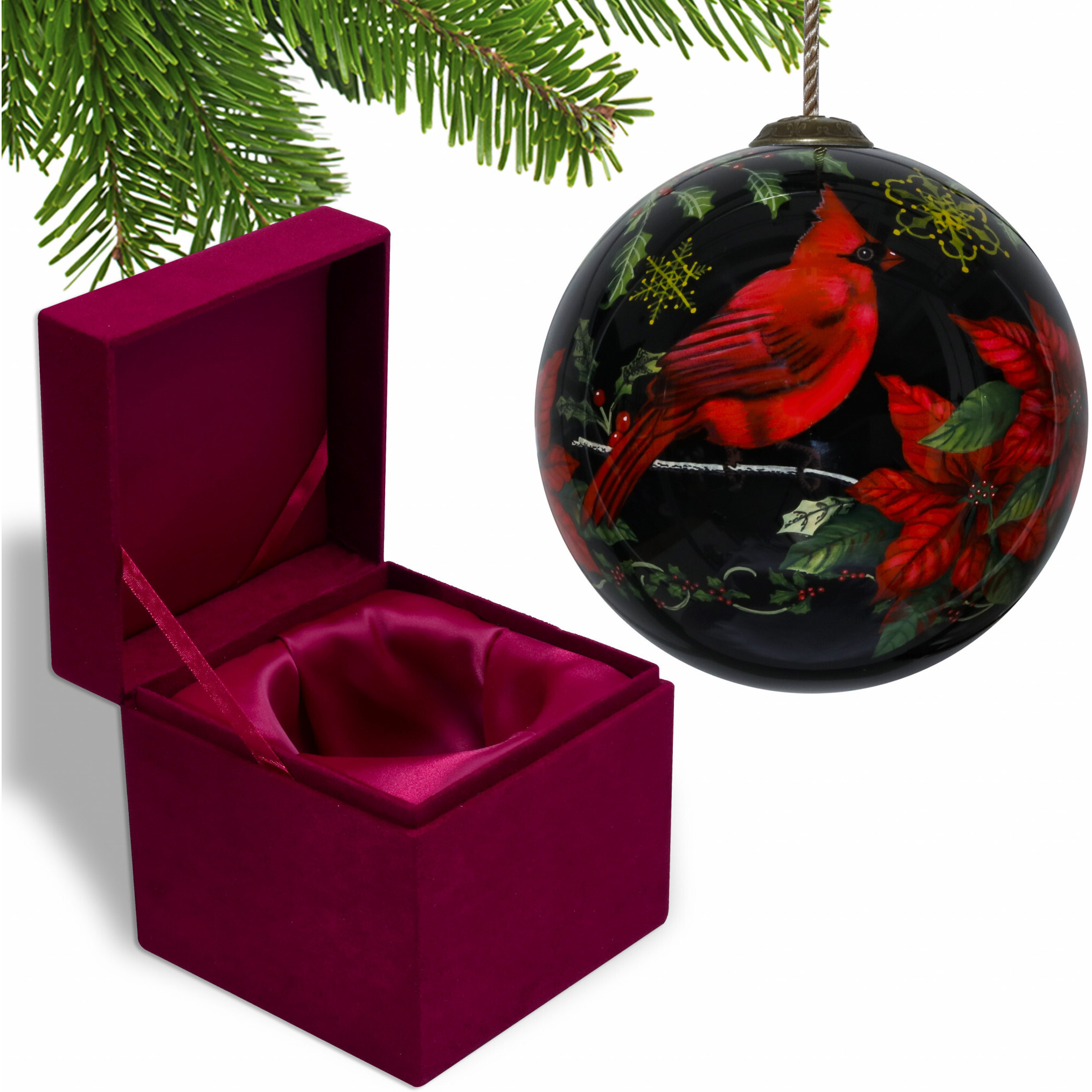 Glossy Red Cardinal Hand Painted Mouth Blown Glass Ornament