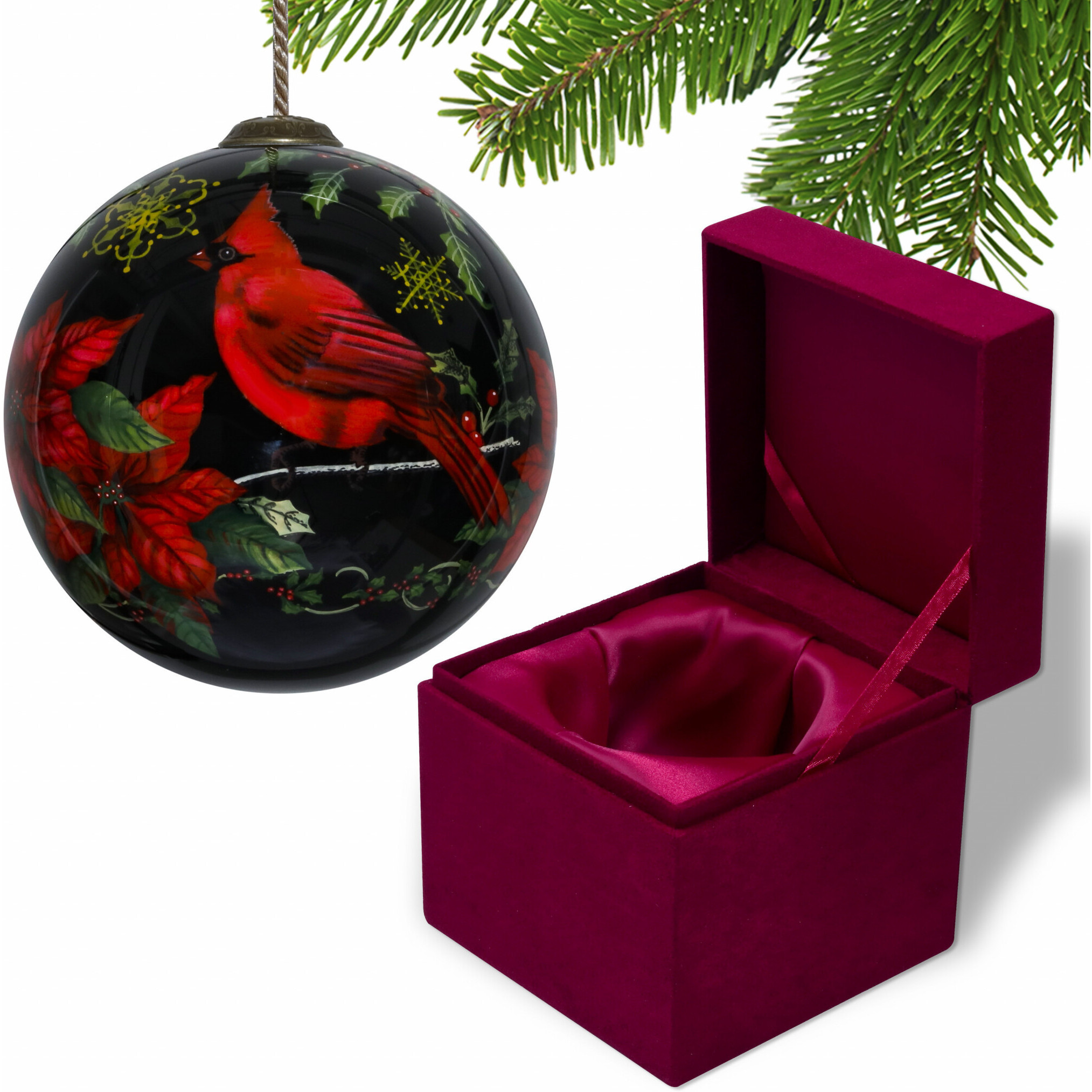 Glossy Red Cardinal Hand Painted Mouth Blown Glass Ornament