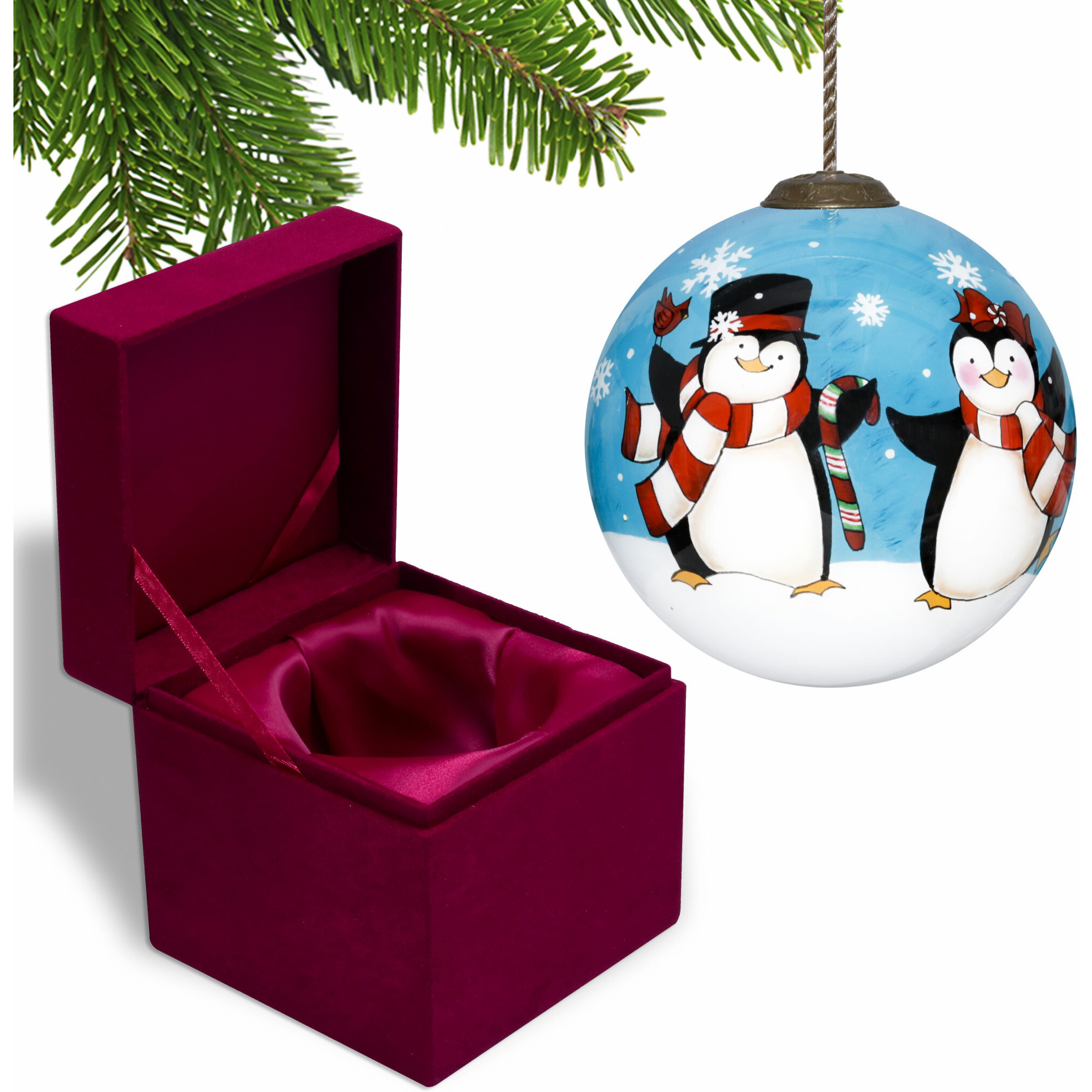 Anywhere With You Is Always Better Penguin Hand Painted Mouth Blown Glass Ornament