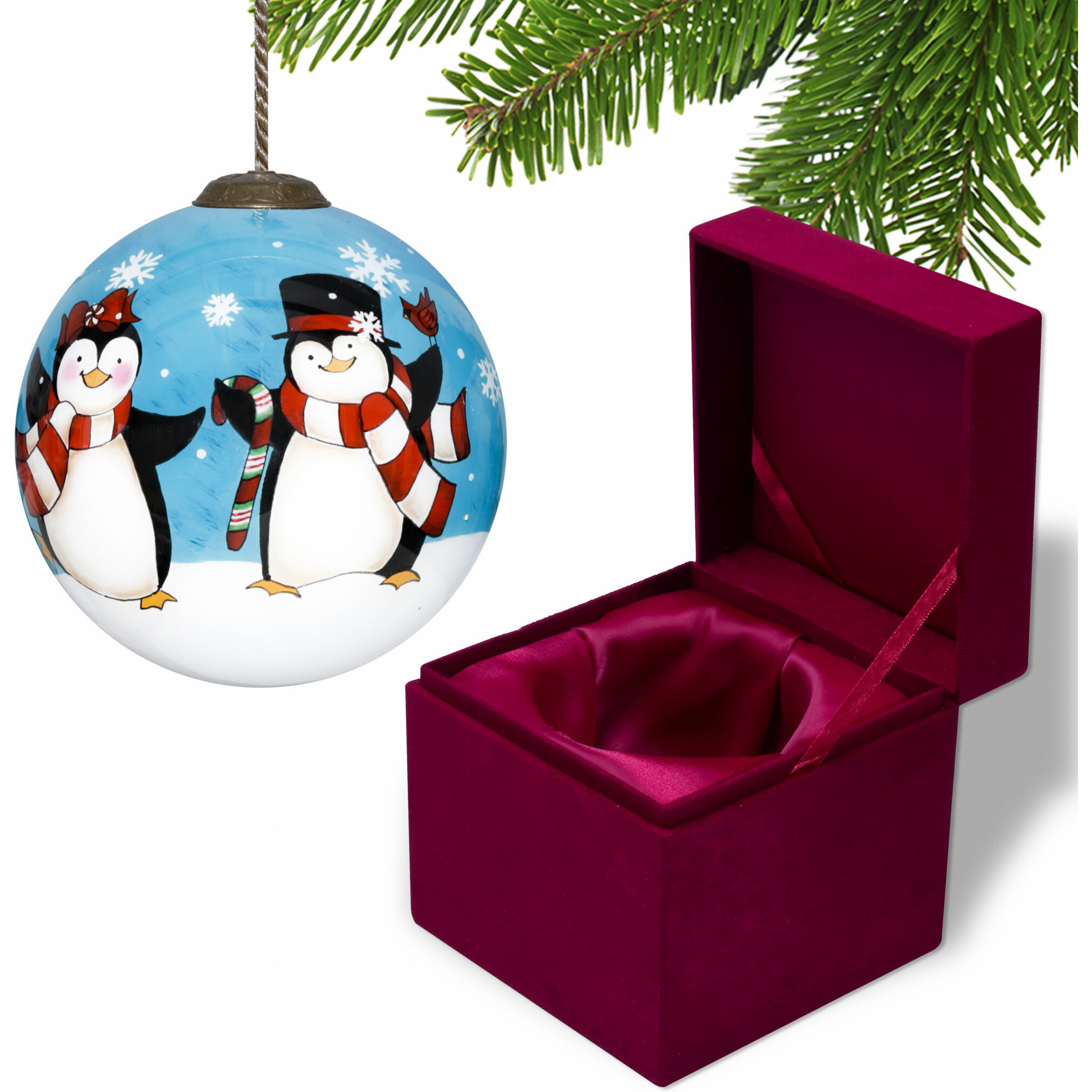 Anywhere With You Is Always Better Penguin Hand Painted Mouth Blown Glass Ornament