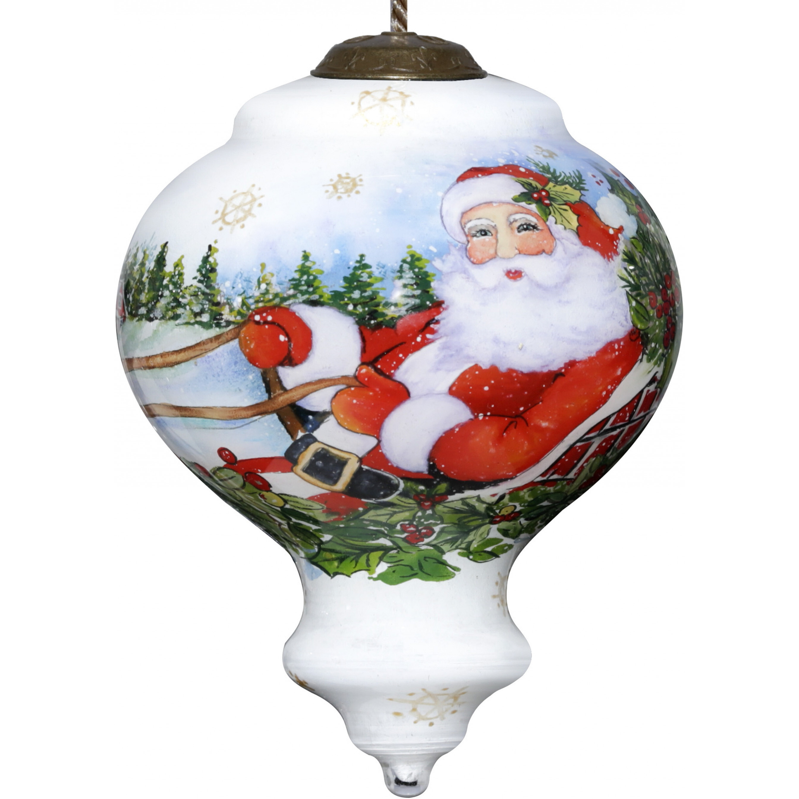 Santa Riding A Sleigh Hand Painted Mouth Blown Glass Ornament