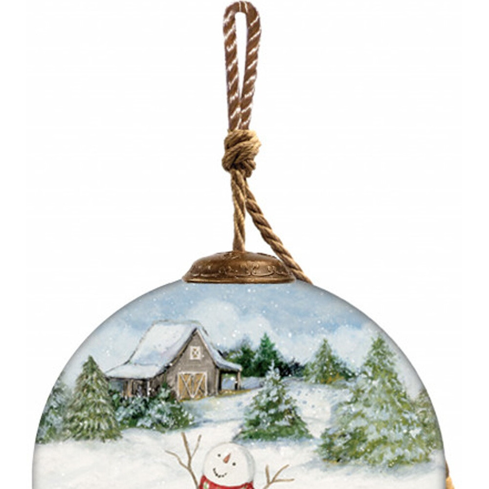 Snowy Mountains Ski Rental Hand Painted Mouth Blown Glass Ornament