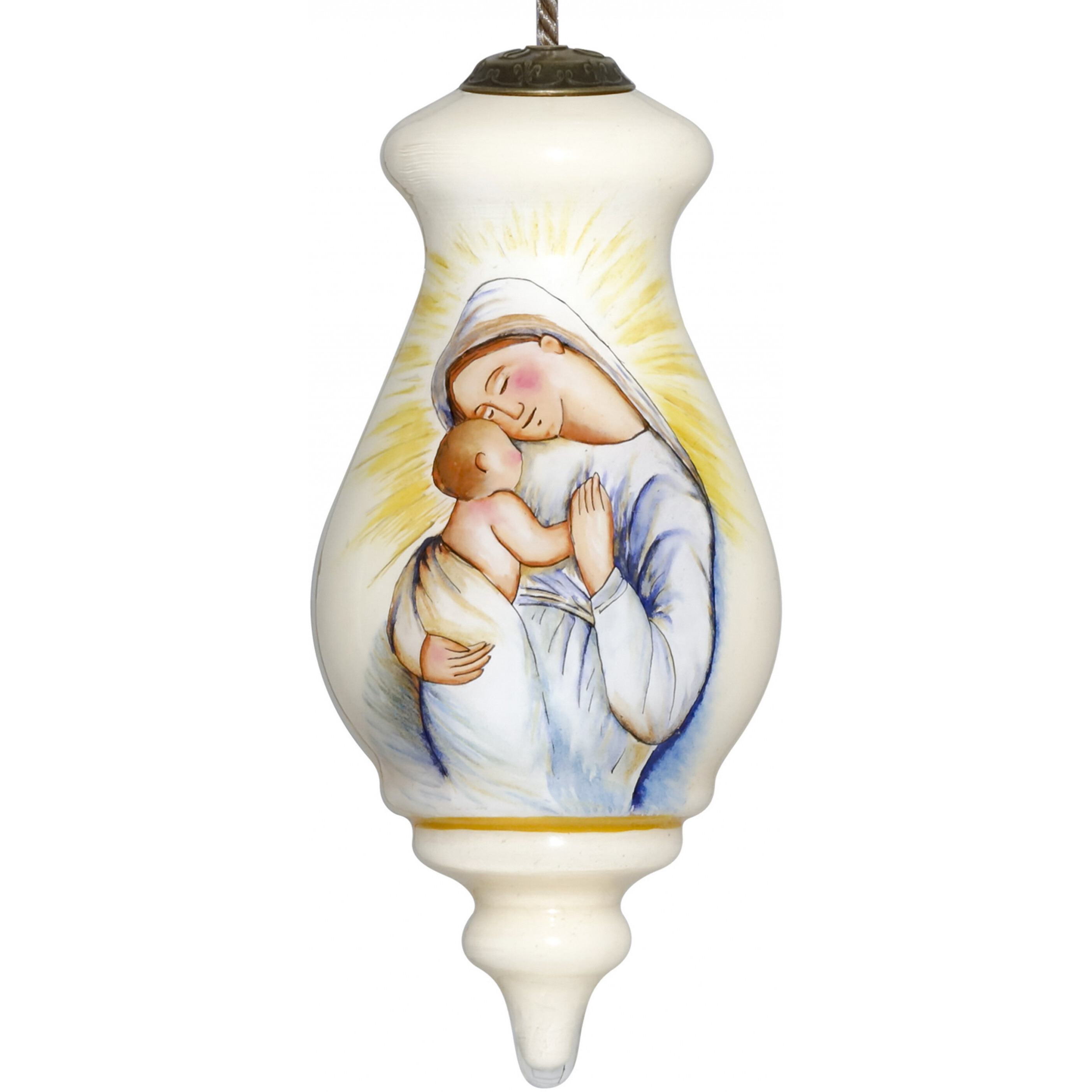 Mother Mary With Baby Hand Painted Mouth Blown Glass Ornament