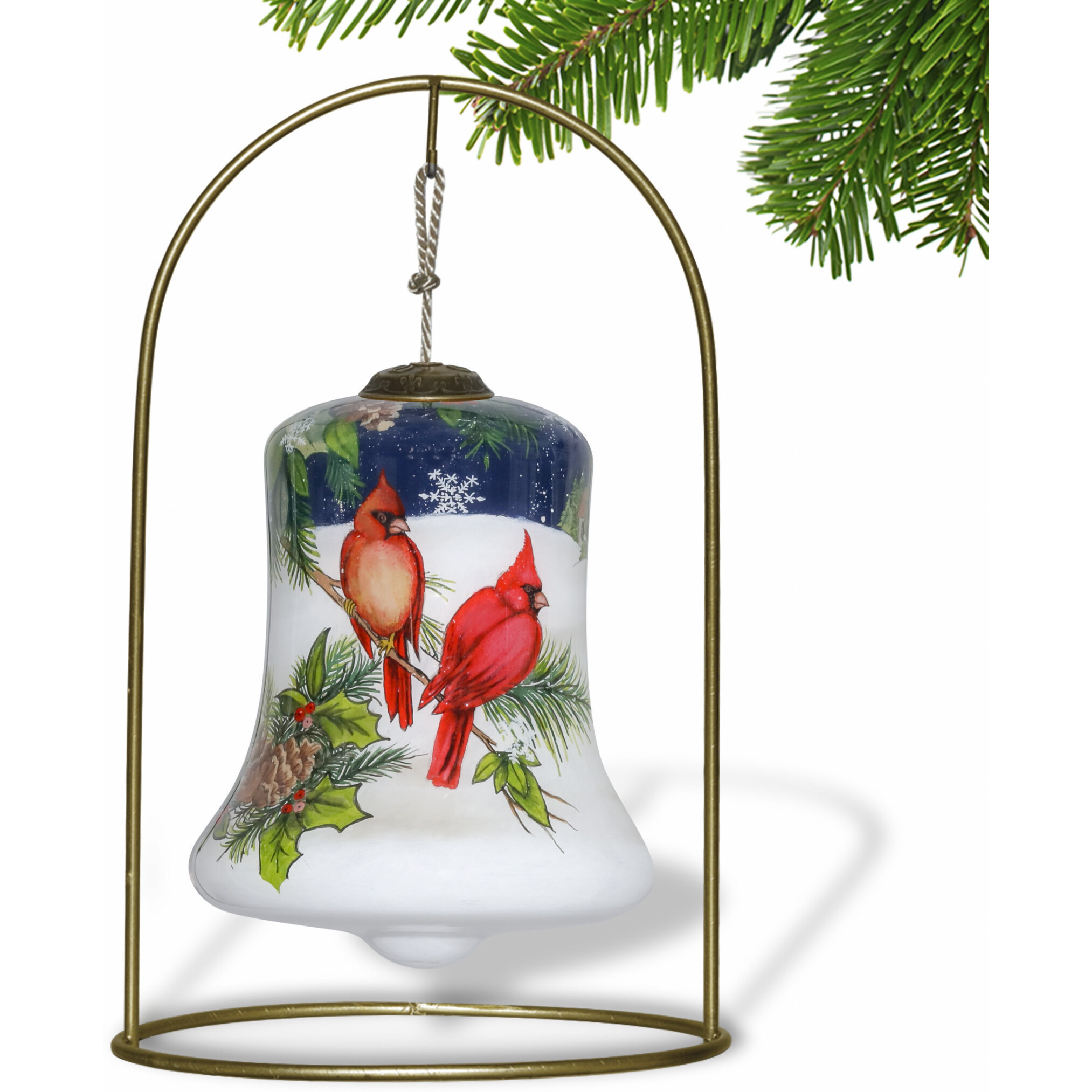 Dual Cardinals Hand Painted Mouth Blown Glass Ornament
