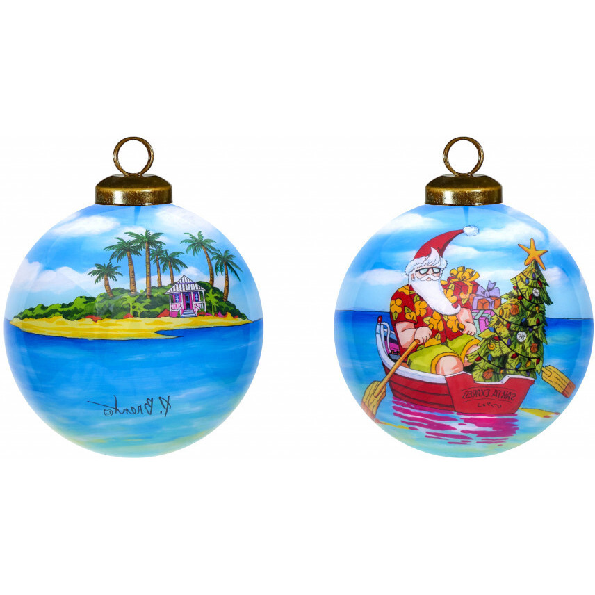 Rowing Santa Express Hand Painted Mouth Blown Glass Ornament