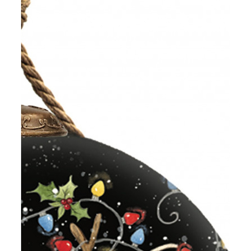 Snowman And Reindeer In Holiday Lights Hand Painted Mouth Blown Glass Ornament