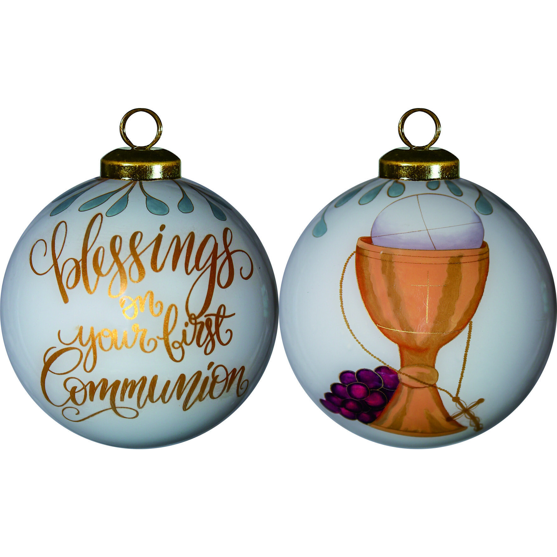 Gold First Communion Hand Painted Mouth Blown Glass Ornament