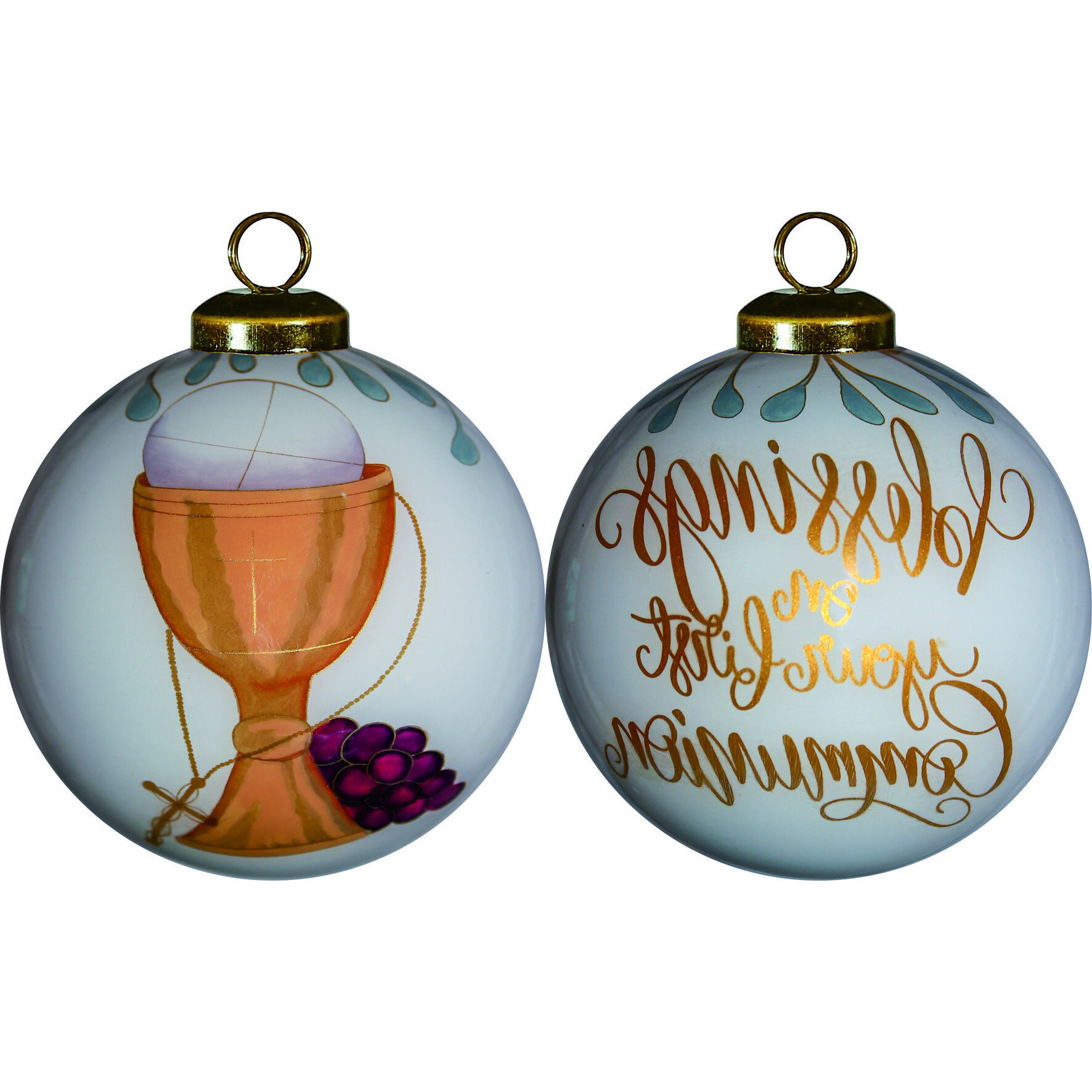 Gold First Communion Hand Painted Mouth Blown Glass Ornament