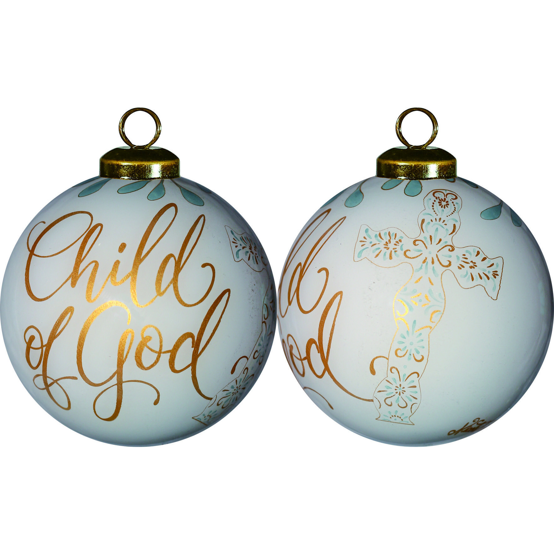 White And Gold Child Of God Hand Painted Mouth Blown Glass Ornament