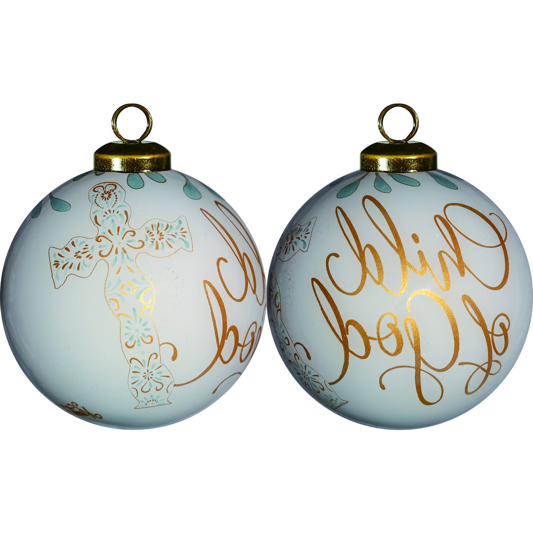 White And Gold Child Of God Hand Painted Mouth Blown Glass Ornament