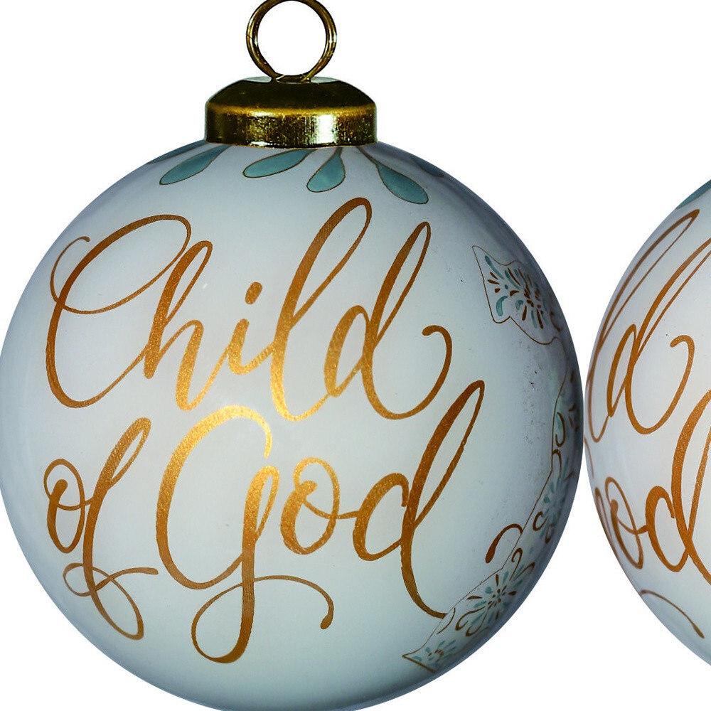 White And Gold Child Of God Hand Painted Mouth Blown Glass Ornament