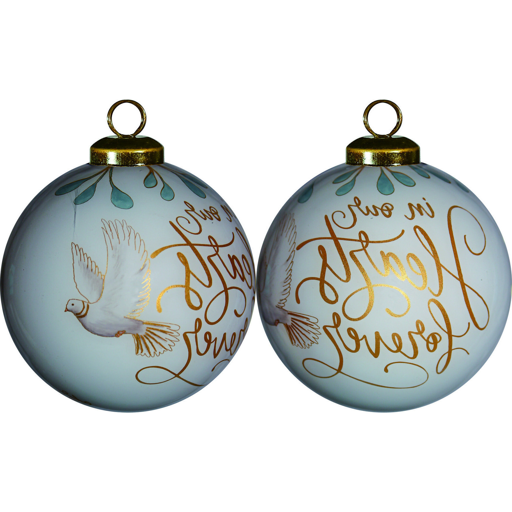 White And Gold In Our Hearts Forever Hand Painted Mouth Blown Glass Ornament