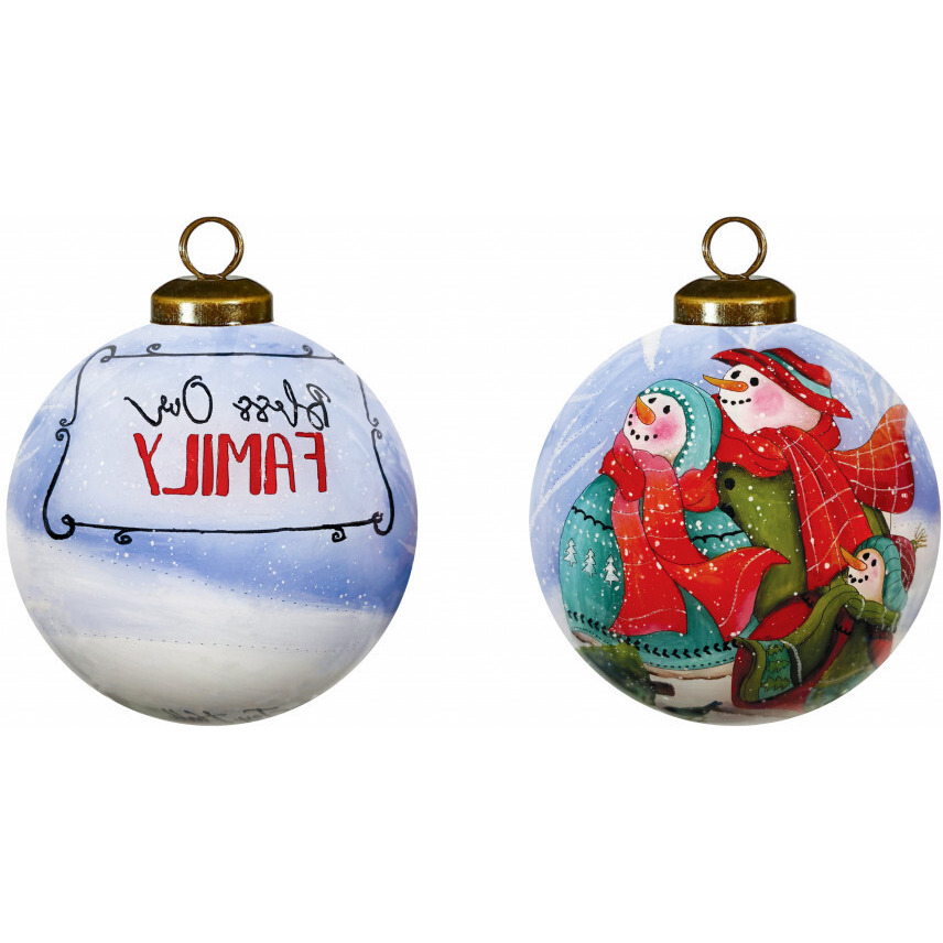 Snowman Family Bless Our Family Wordings Hand Painted Mouth Blown Glass Ornament