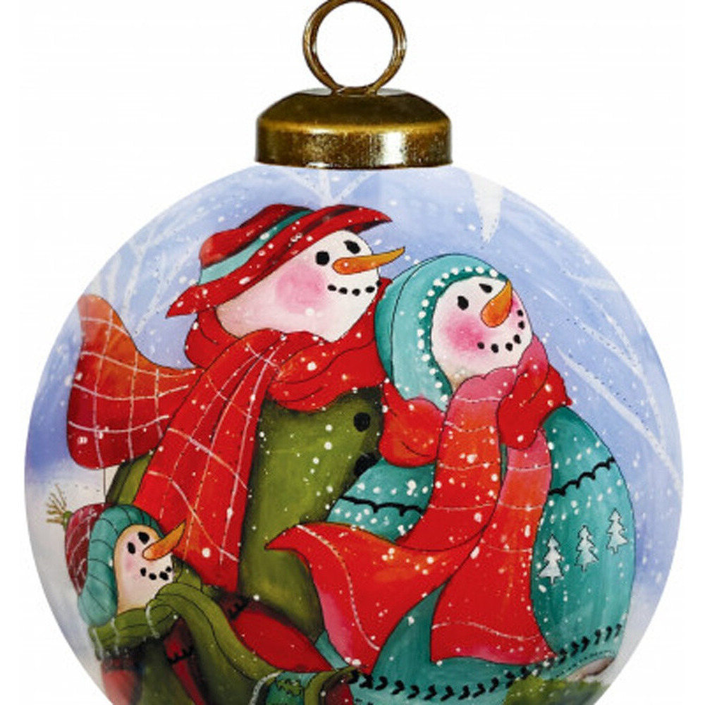 Snowman Family Bless Our Family Wordings Hand Painted Mouth Blown Glass Ornament