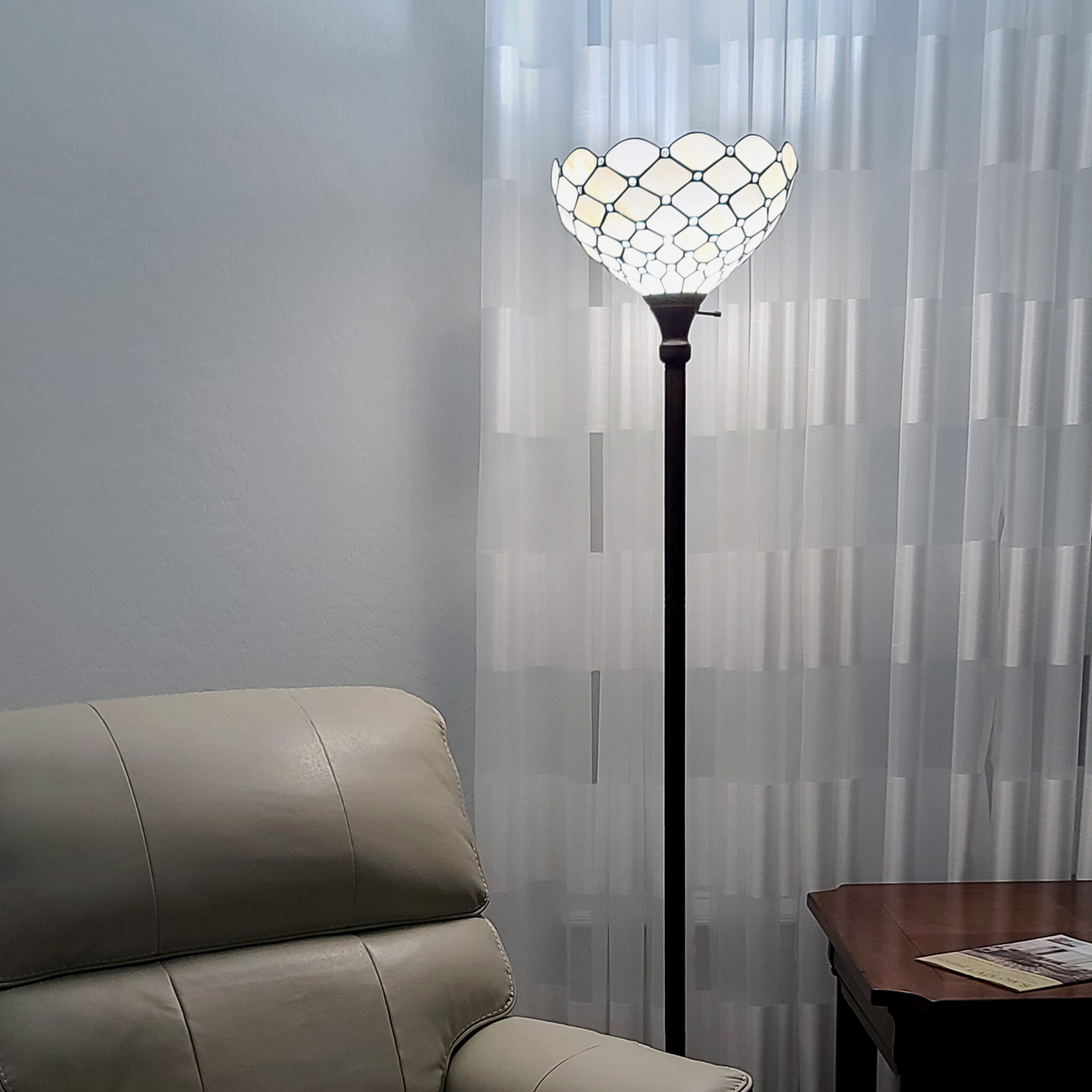 62"" Brown Traditional Shaped Floor Lamp With White Stained Glass Bowl Shade