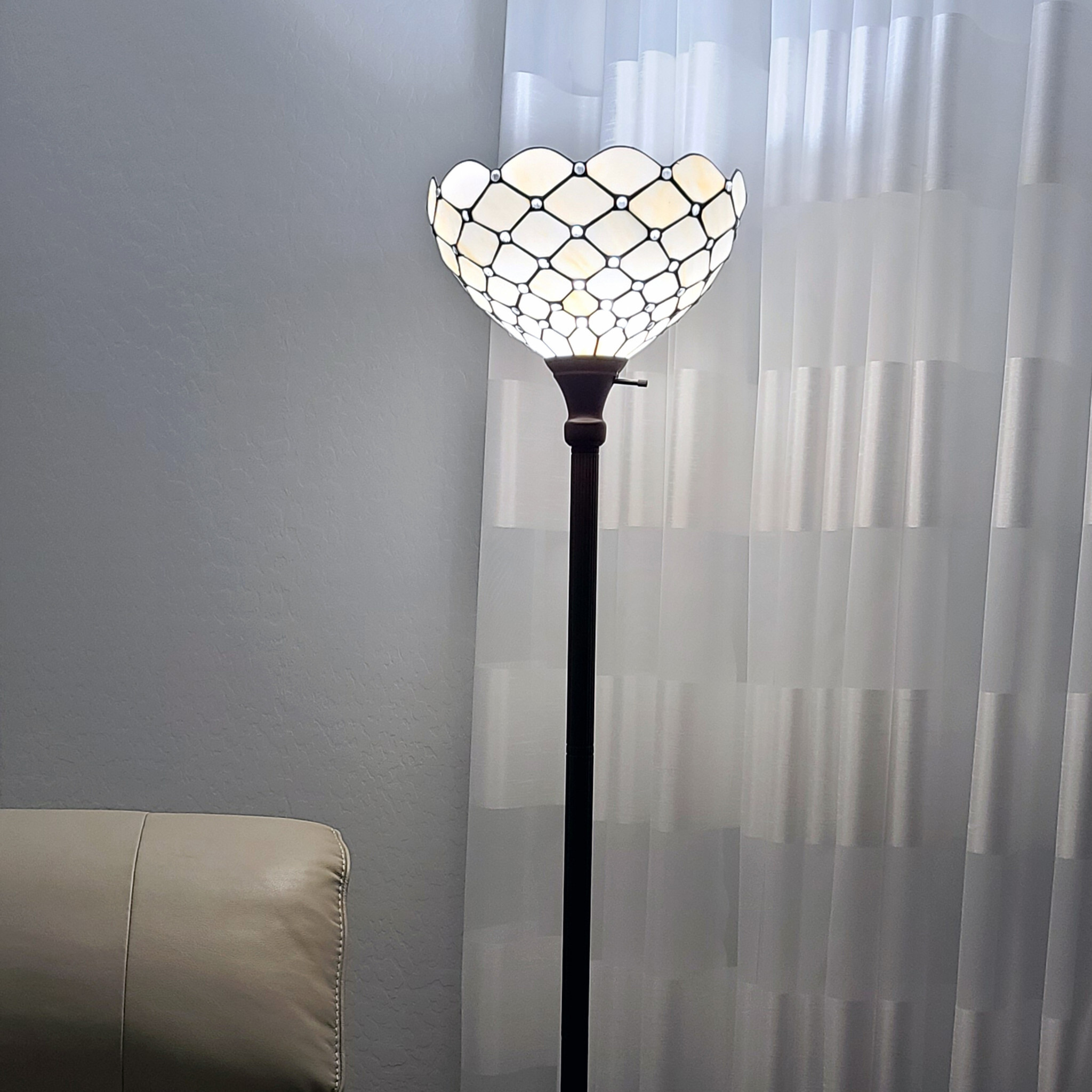 62"" Brown Traditional Shaped Floor Lamp With White Stained Glass Bowl Shade