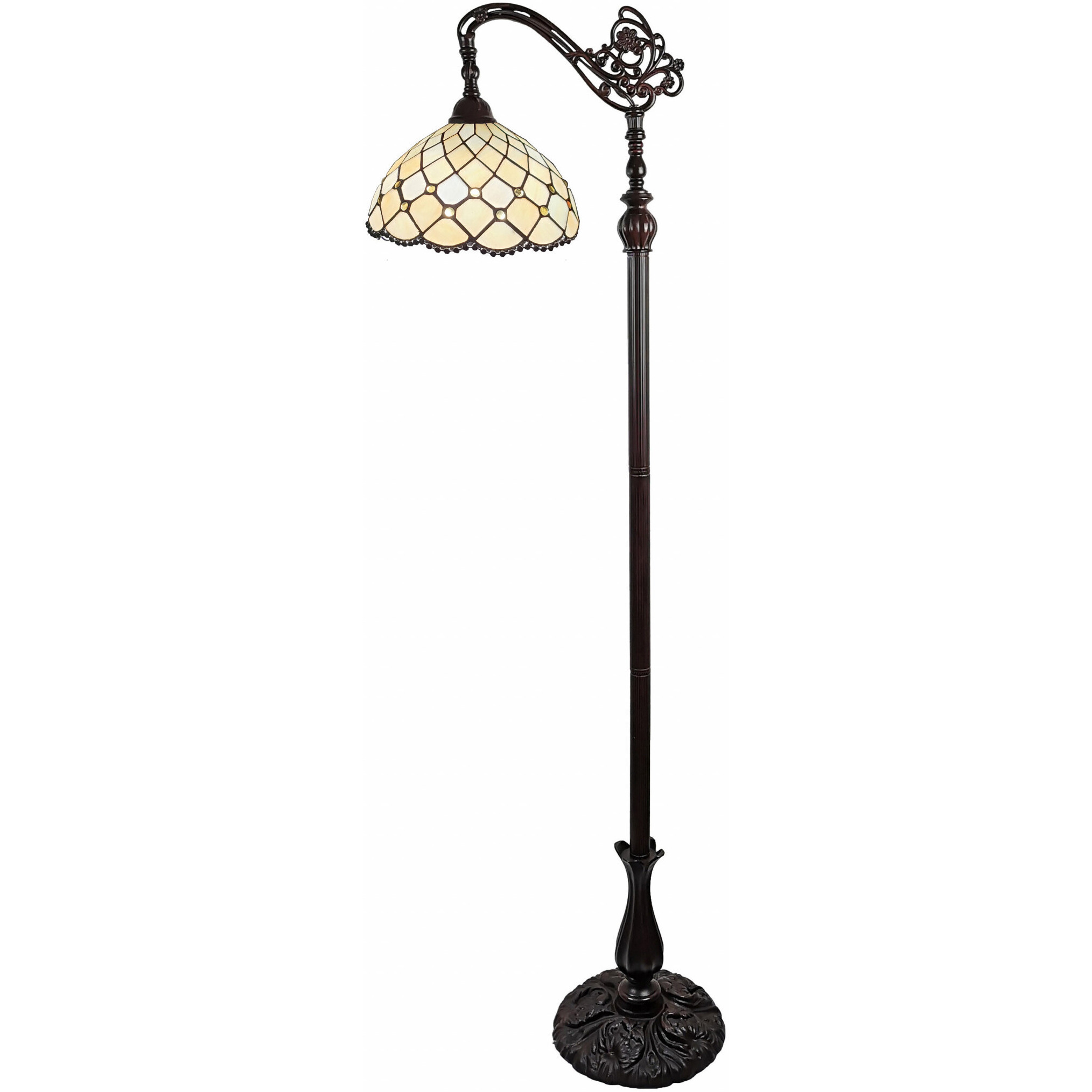 62"" Brown Traditional Shaped Floor Lamp With White Stained Glass Bowl Shade