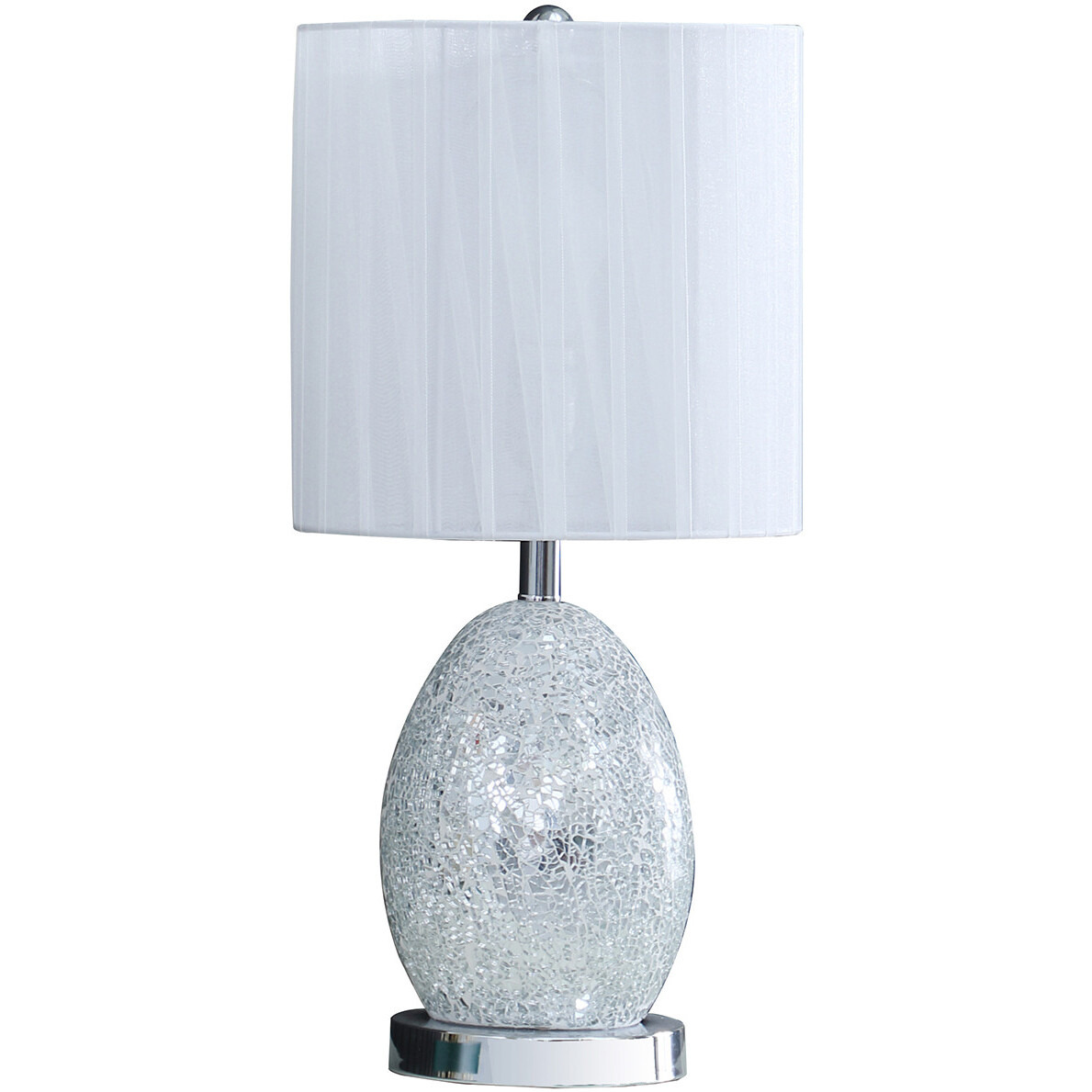 20"" White Luster Mirrored Glass Table Lamp With Night Light