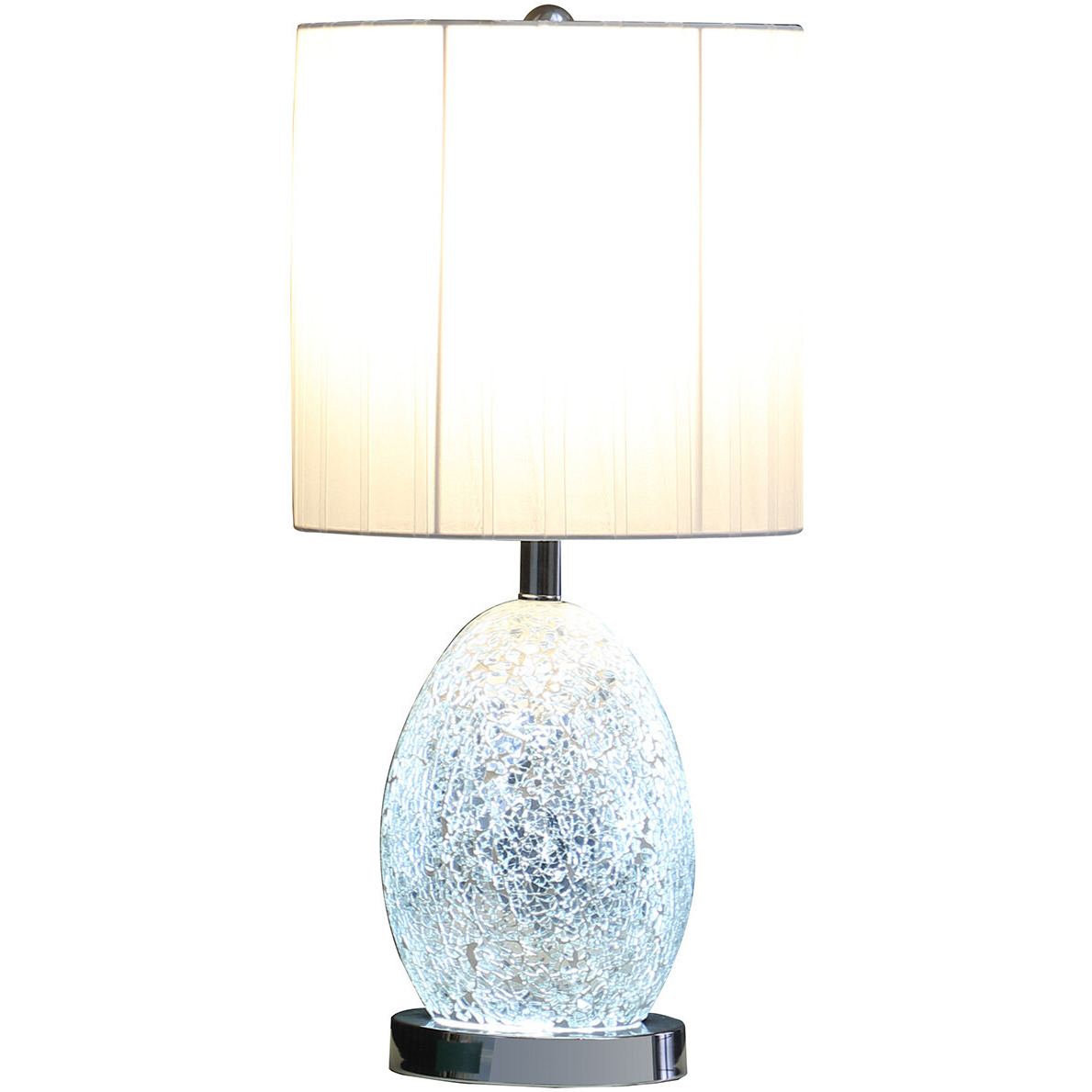 20"" White Luster Mirrored Glass Table Lamp With Night Light