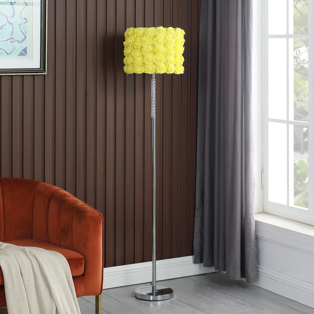 63"" Steel Traditional Shaped Floor Lamp With Yellow Roses Drum Shade