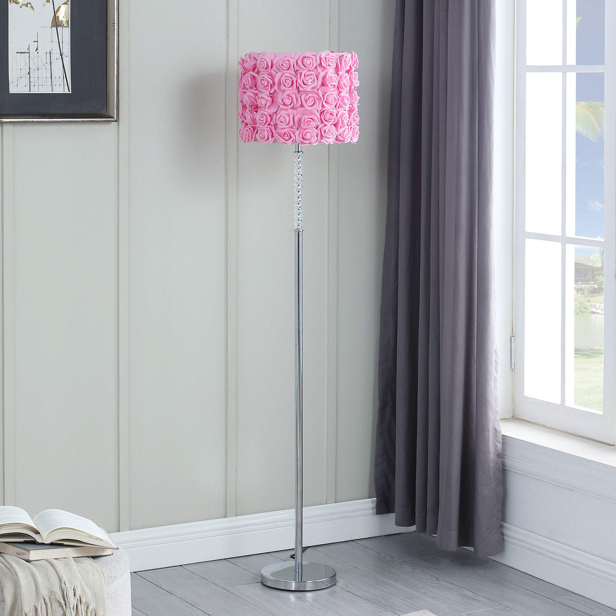 63"" Steel Traditional Shaped Floor Lamp With Pink Drum Shade