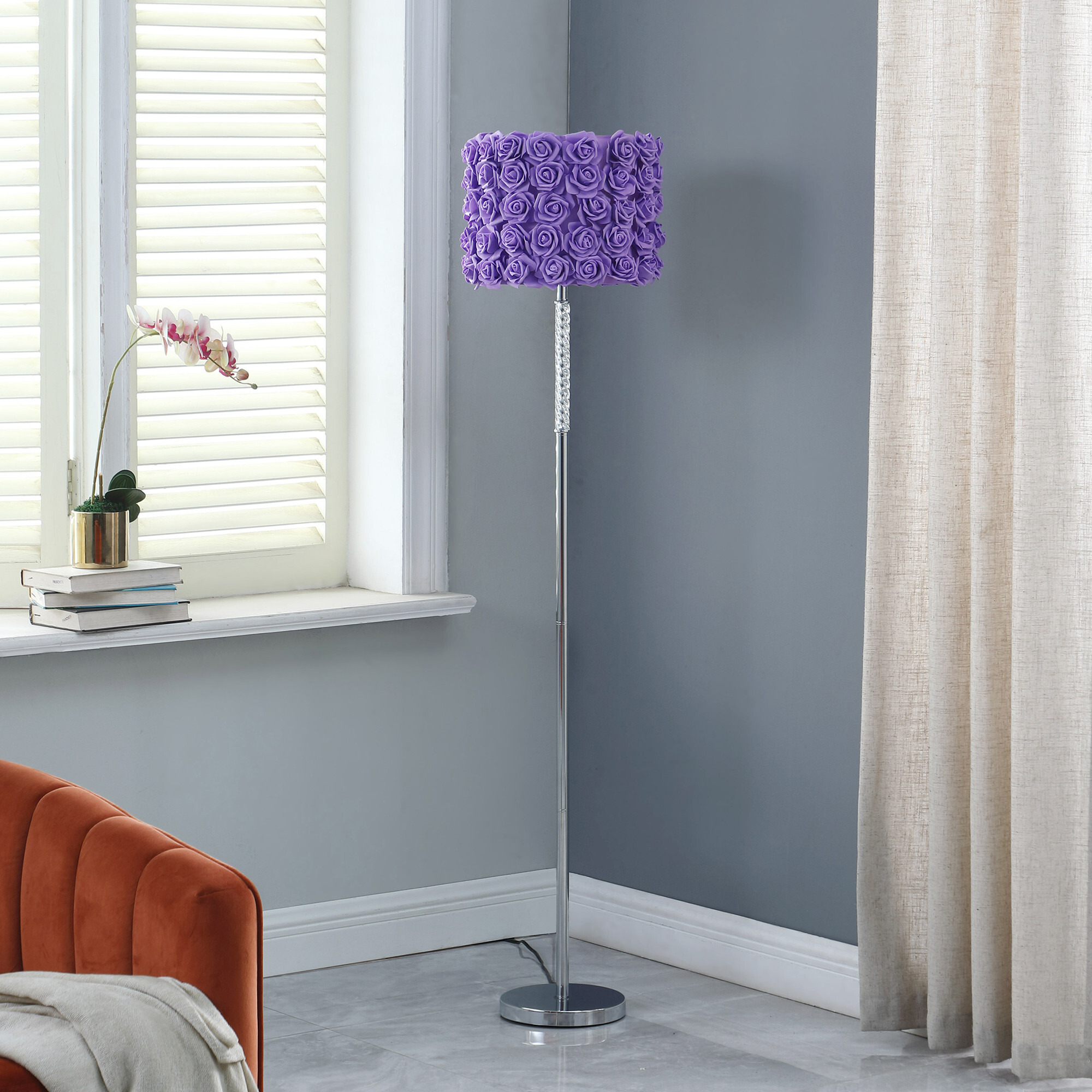 63"" Steel Traditional Shaped Floor Lamp With Lavender Drum Shade