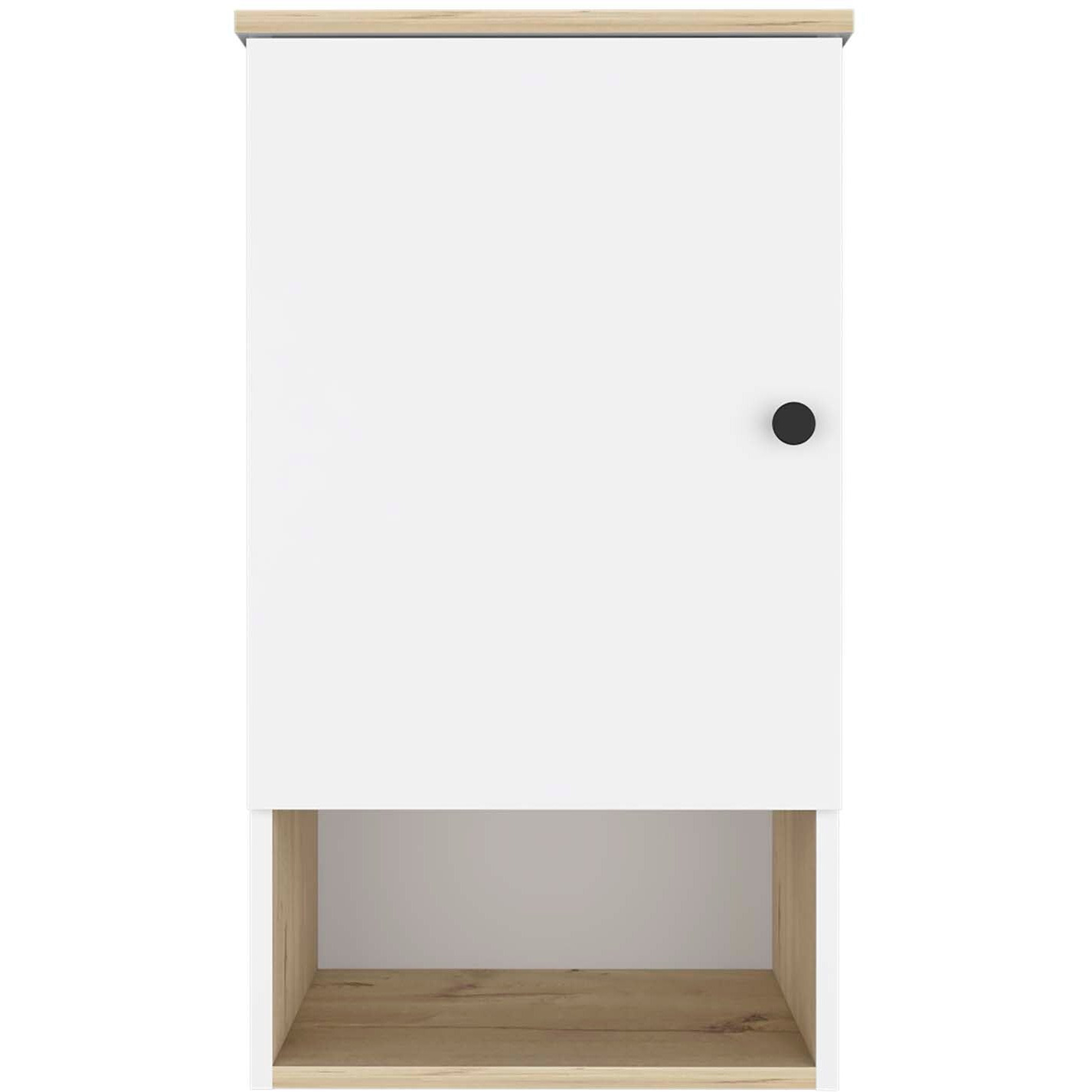 16"" Light Oak And White Wall Mounted Cabinet With Three Shelves