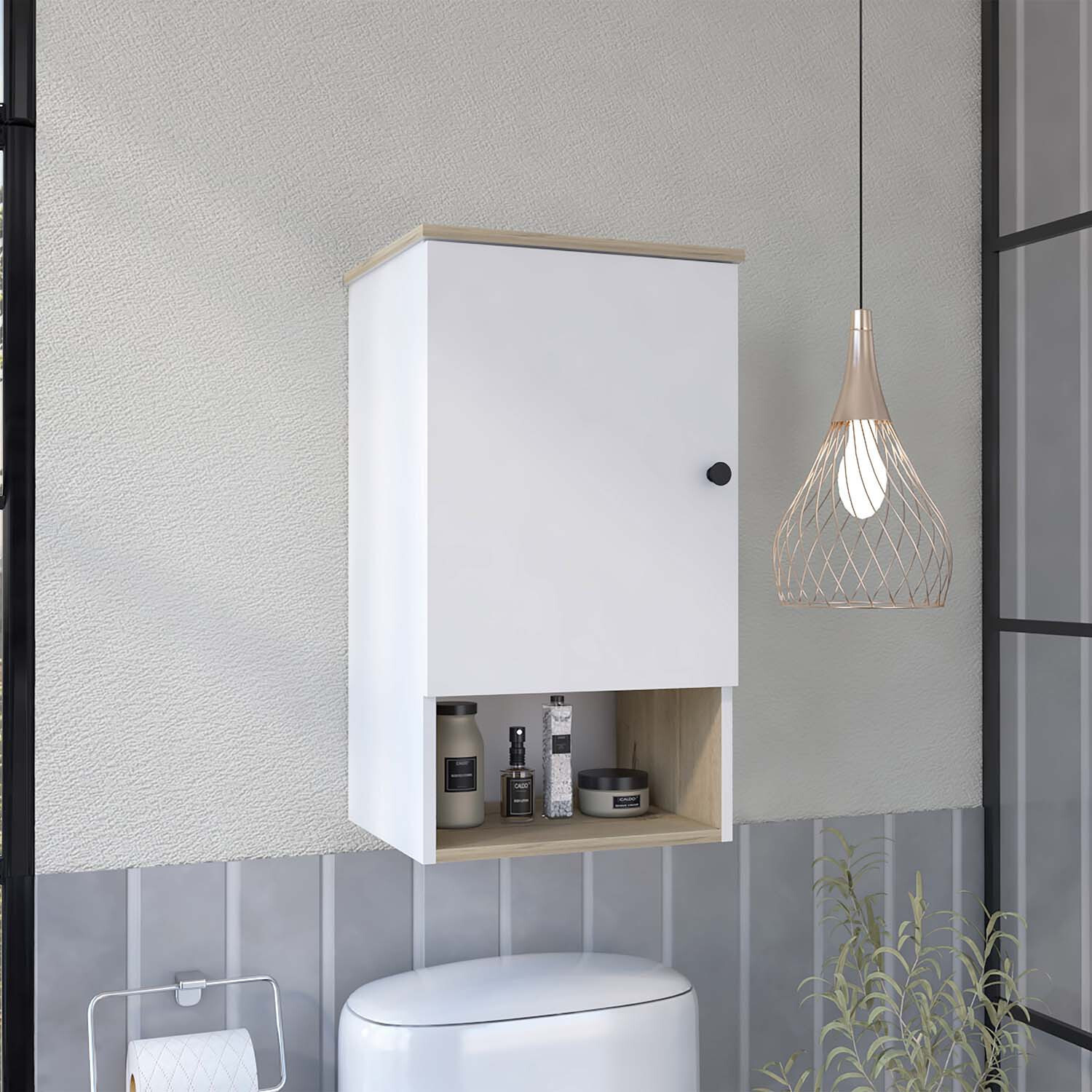 16"" Light Oak And White Wall Mounted Cabinet With Three Shelves