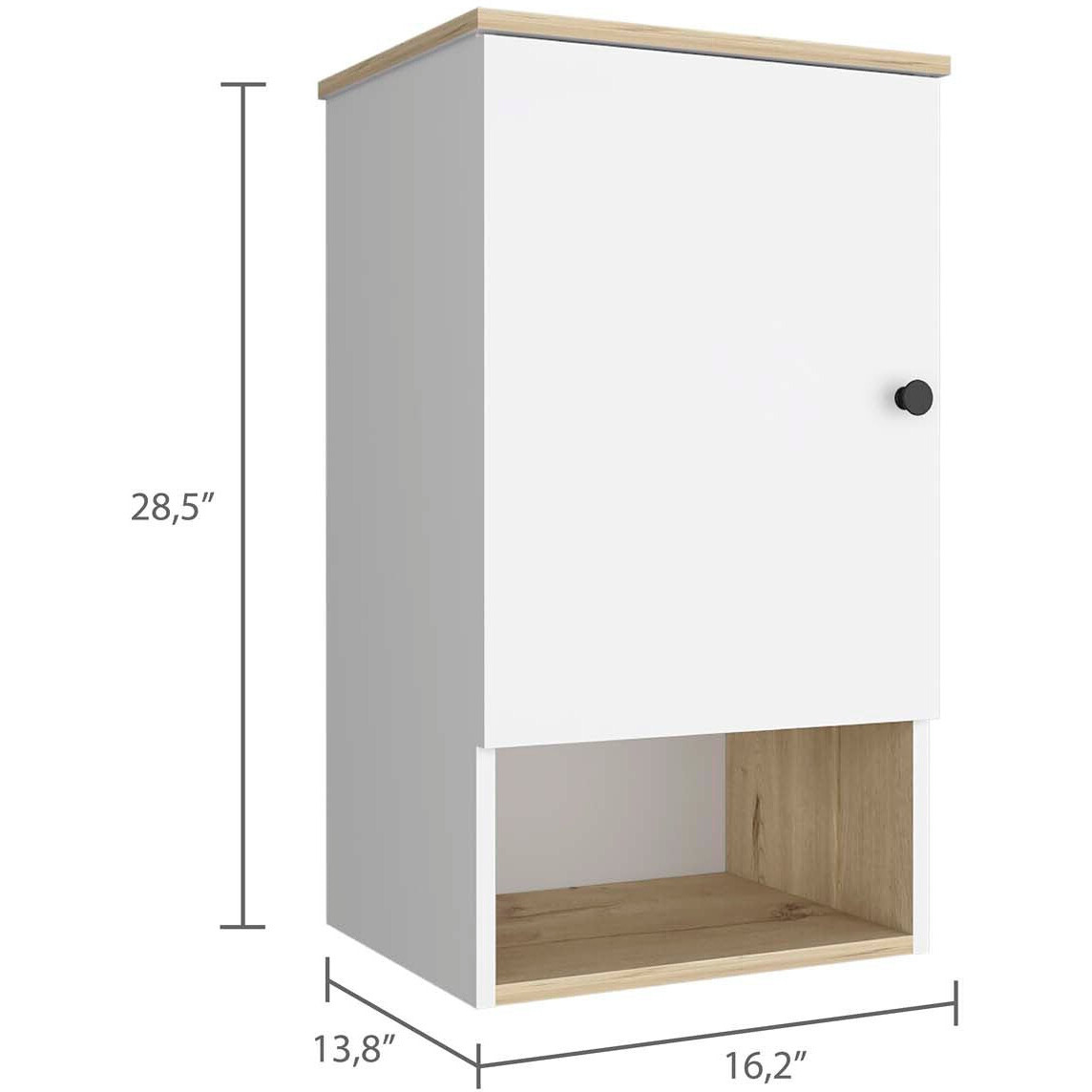 16"" Light Oak And White Wall Mounted Cabinet With Three Shelves