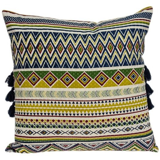 Multicolor Square Zippered 100% Cotton Throw Pillow