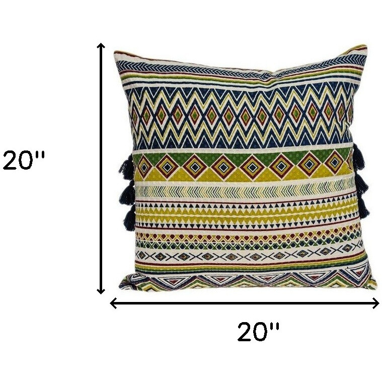 Multicolor Square Zippered 100% Cotton Throw Pillow