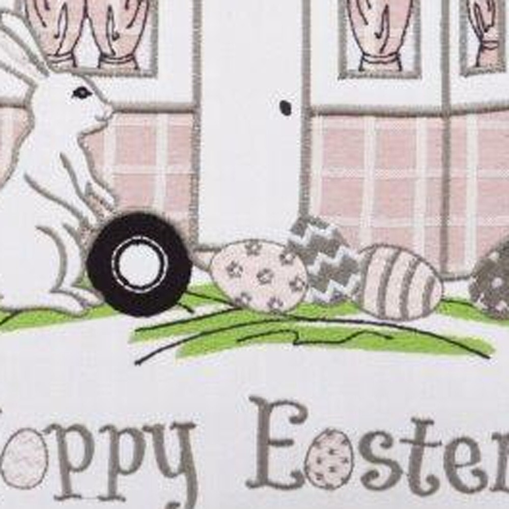 17"" X 17"" Light Pink Checkered Easter Bunny Camper Throw Pillow