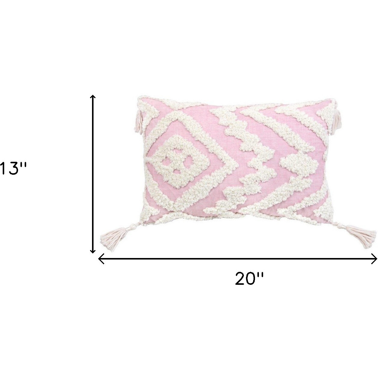 13"" X 20"" Pink And White Textural Abstract Throw Pillow With Tassels