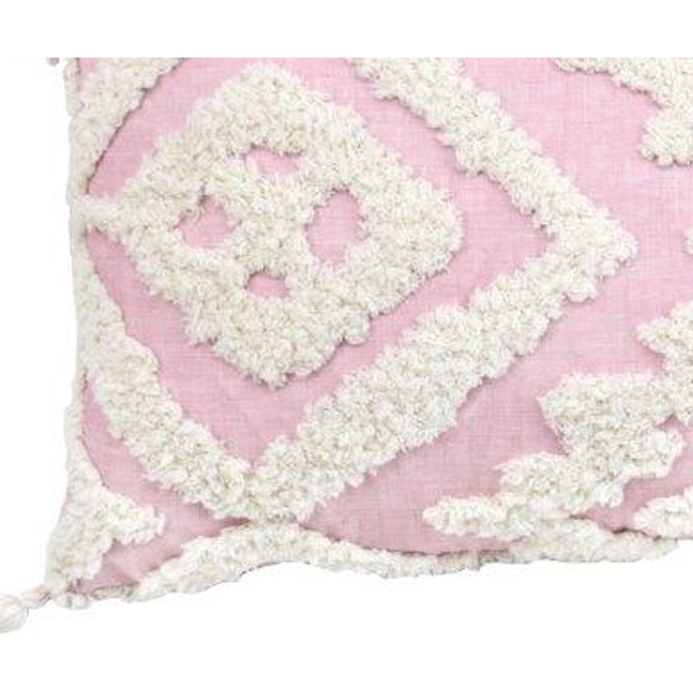 13"" X 20"" Pink And White Textural Abstract Throw Pillow With Tassels