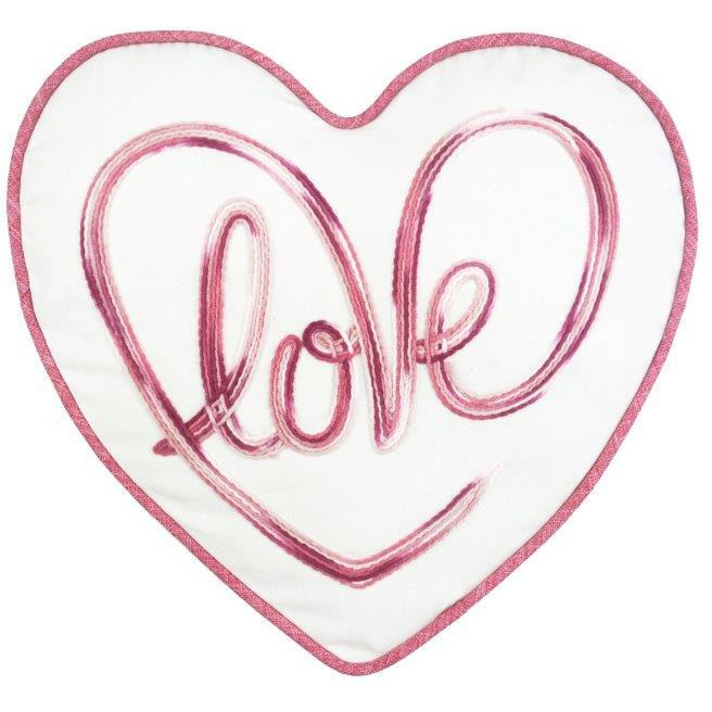 15"" X 16"" White And Rose Heart Love Heart Throw Pillow With Embroidery