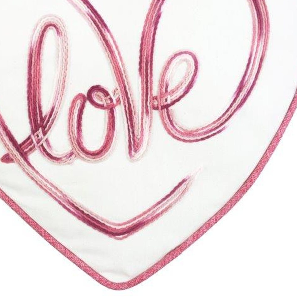 15"" X 16"" White And Rose Heart Love Heart Throw Pillow With Embroidery