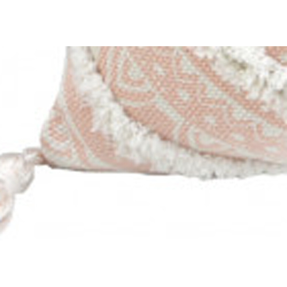 18"" X 18"" Peach And White Geometric Zippered Polyester And Cotton Blend Throw Pillow With Tassels