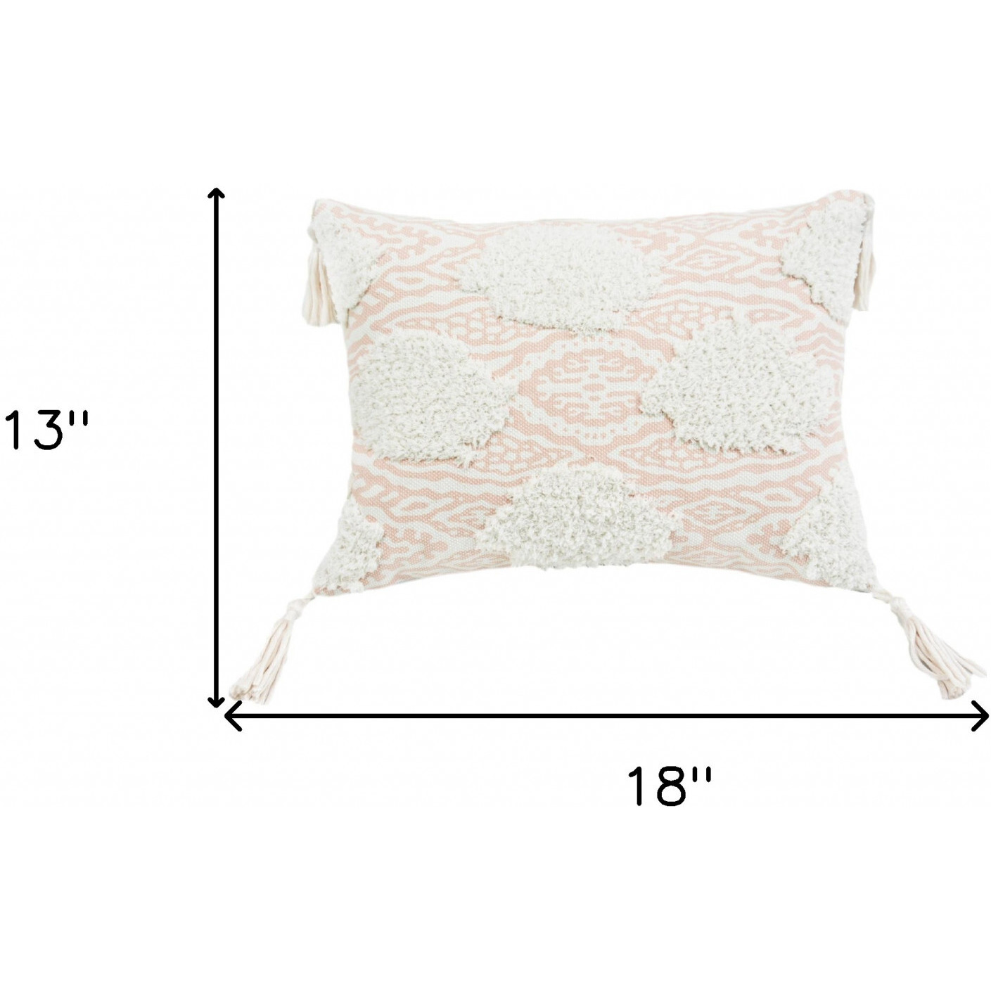 13"" X 18"" Peach And White Ogee Zippered Polyester And Cotton Blend Throw Pillow With Tassels