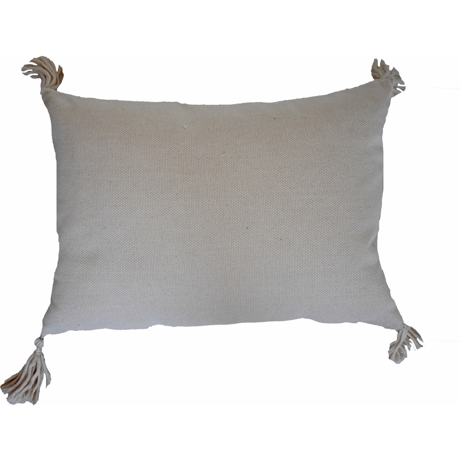 13"" X 18"" Beige And White Damask Zippered Polyester And Burlap Blend Throw Pillow With Tassels