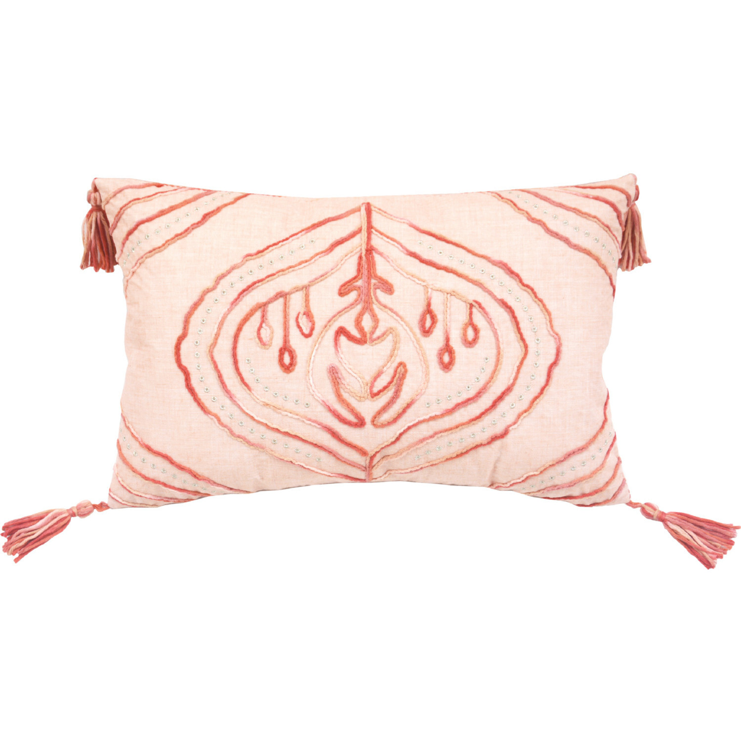 13"" X 20"" Coral Abstract Zippered Polyester Throw Pillow With Tassels