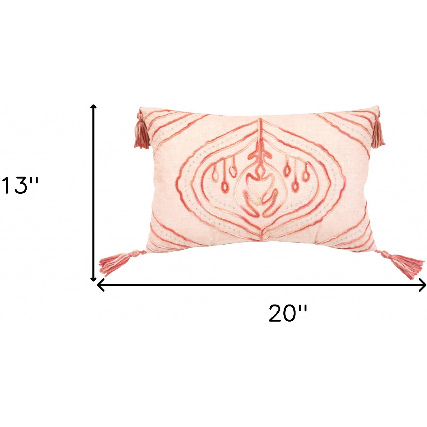 13"" X 20"" Coral Abstract Zippered Polyester Throw Pillow With Tassels