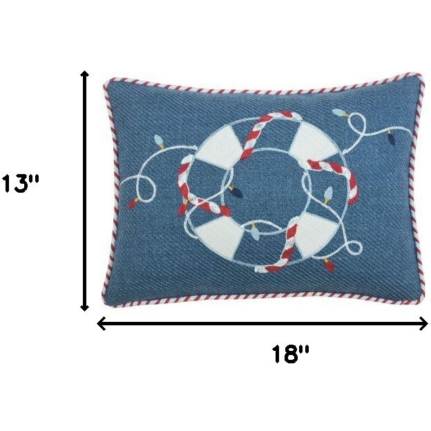 13"" X 18"" Blue Red And White Coastal Christmas Throw Pillow