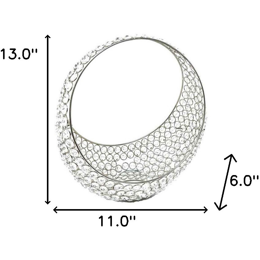 13"" Silver And Faux Crystal Bling Ring Basket
